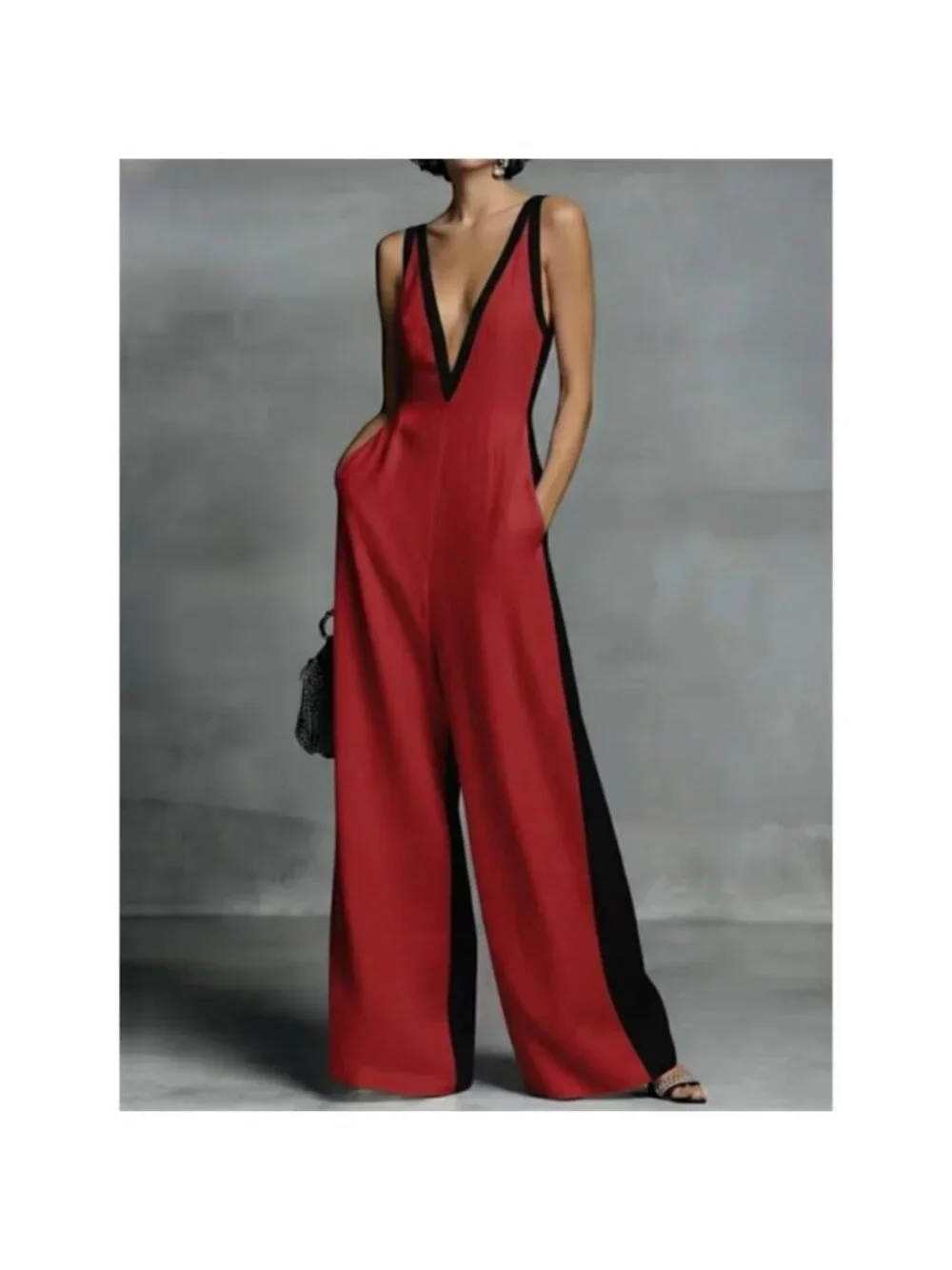 Contrast Trim V-Neck Jumpsuit - Picture 8 of 9